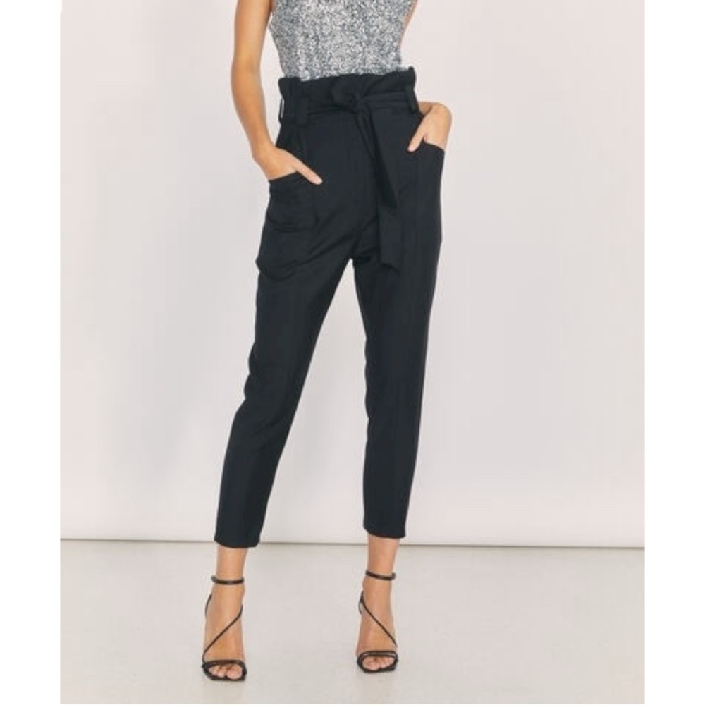 IRO Anpin Paperbag Cropped Trousers - Black Straight Leg Belted High Waist Pants